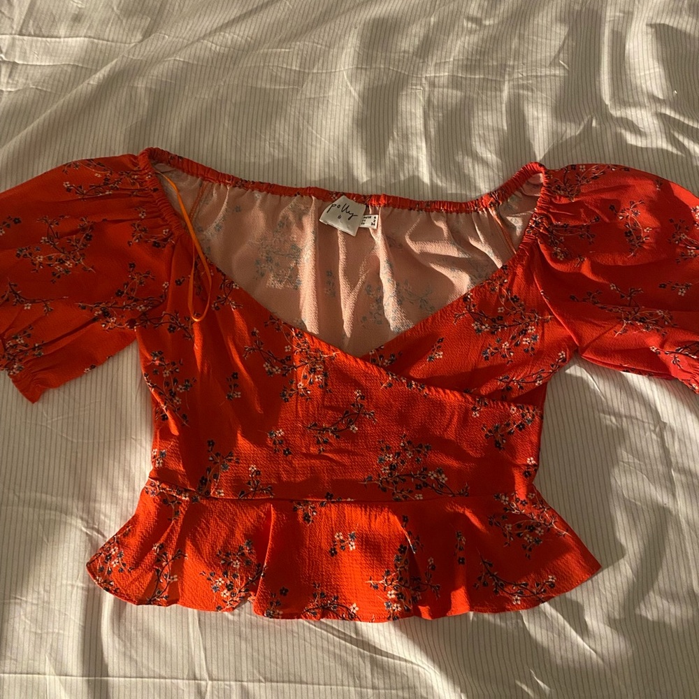 Princess Polly Red flora off the shoulder top